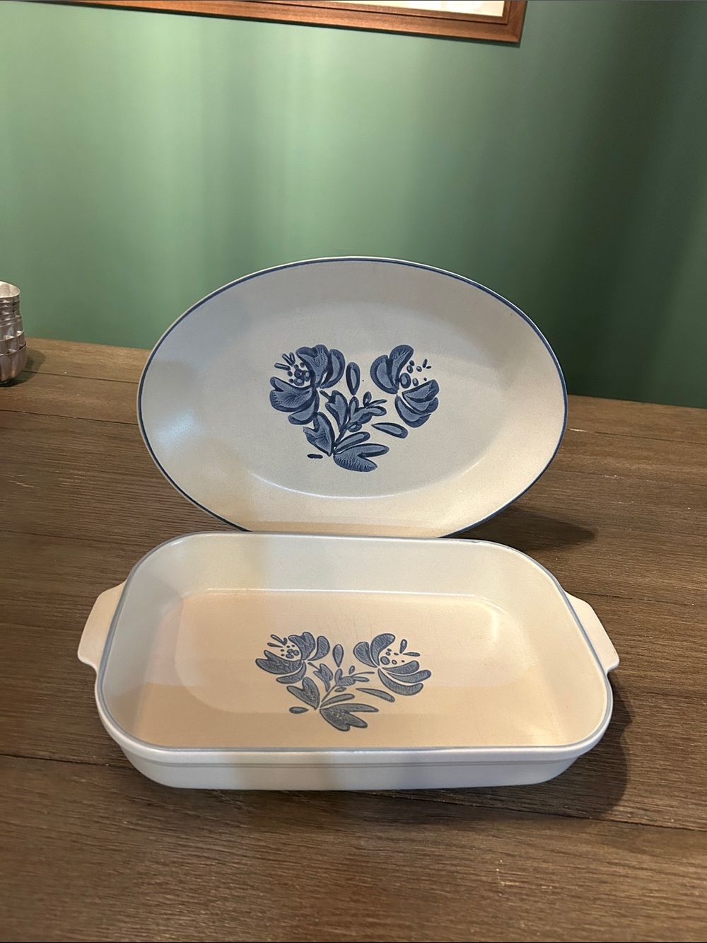 Vintage Pfaltzgraff Yorktowne 14” serving platter and 12” casserole baking dish